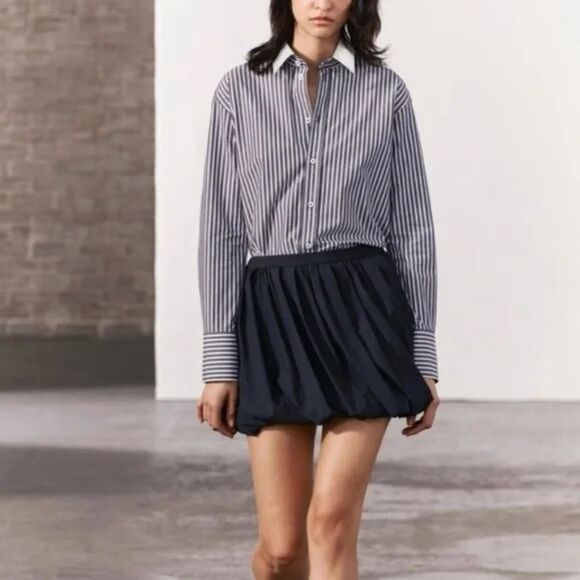 NWTβZara ZW Collection Navy Blue Size S Balloon Mini Skirt - Picture 4 of 11